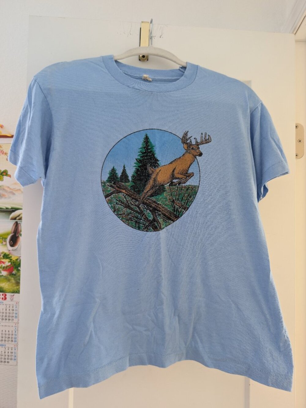 Vintage Baby Blue Deer Graphic Tshirt Size L